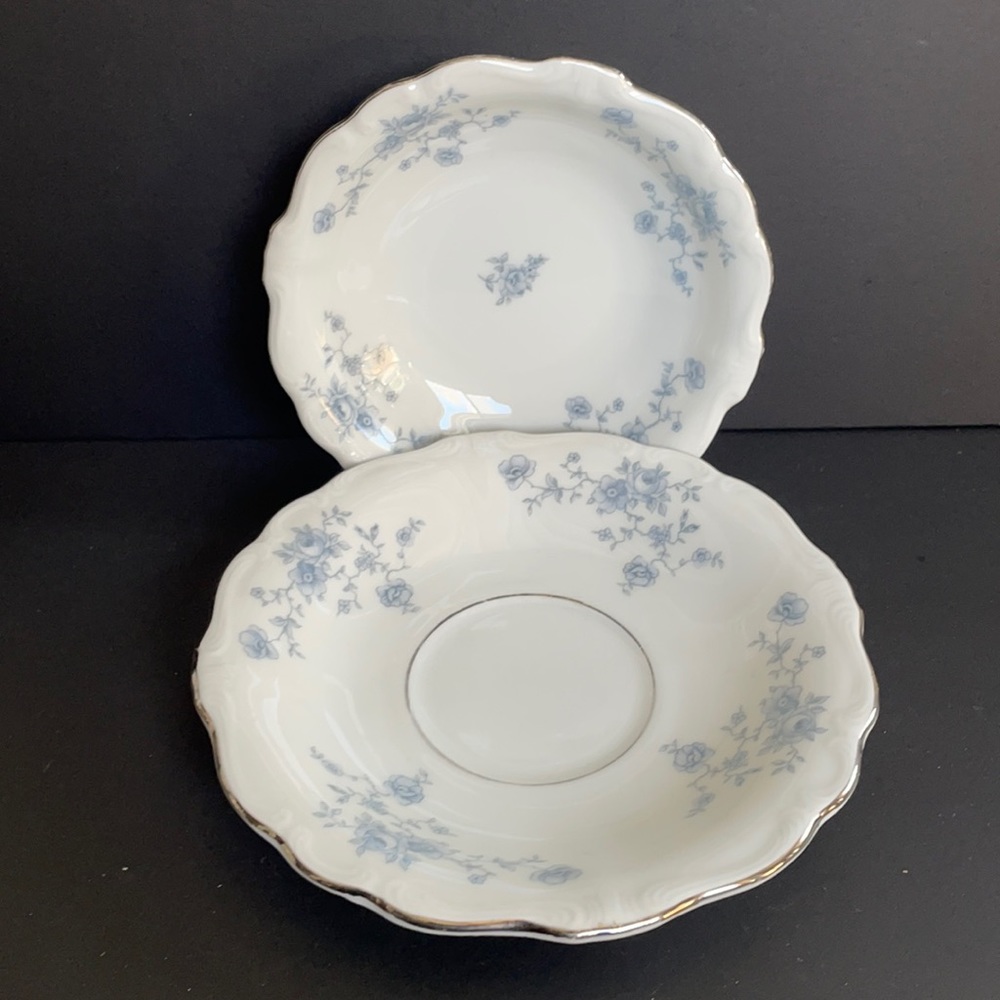 Johann Haviland Bavaria Germany Berry Bowl and Saucer Blue Flowers Vintage China